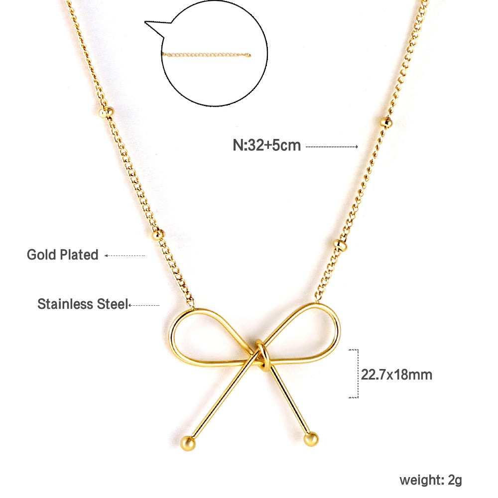 18K gold-plated bow pendant necklace asonjewelry